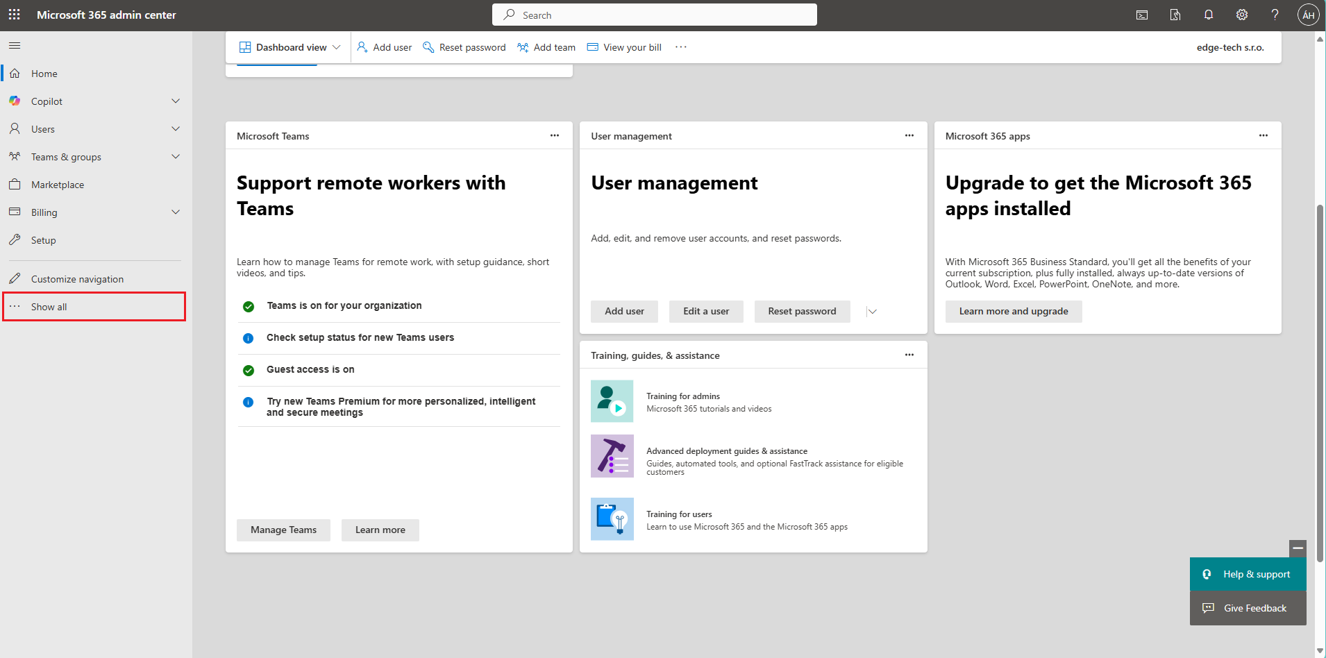 Microsoft 365 Admin Center screenshot