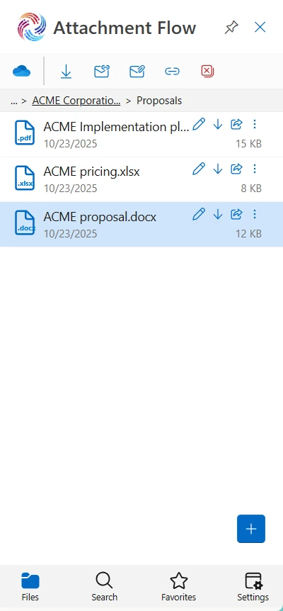 Attachment Flow file/folder list