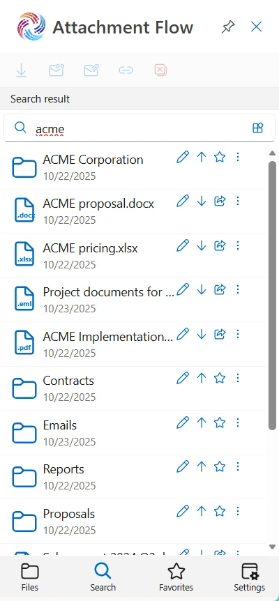 Attachment Flow Search Result