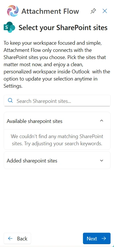Attachment Flow select Sharepoint site