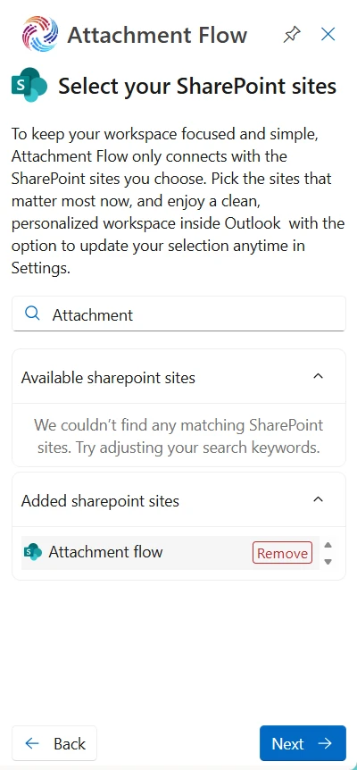 Attachment Flow select Sharepoint site