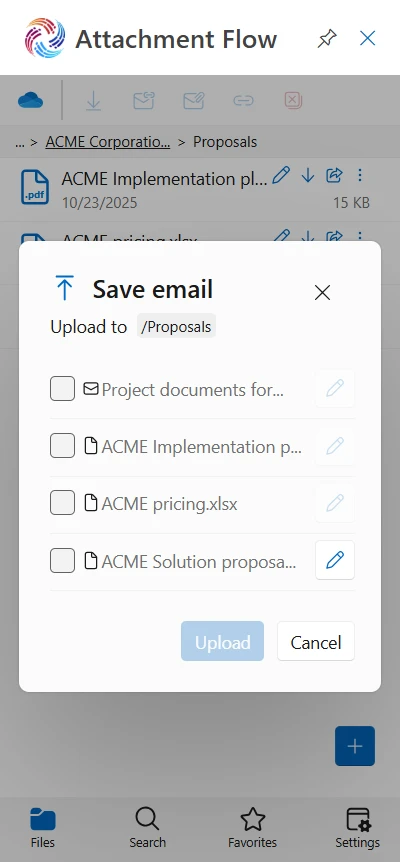 Attachment Flow Save Email & Attachment Dialog